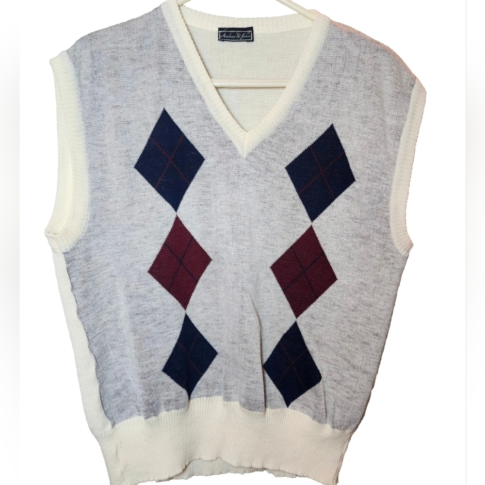 Vintage V-Neck Andrew St. John Fair Isle Argyle vest Men's Small Grandpacore